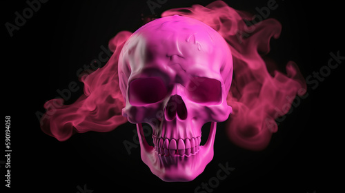 Pink skull with smoke around, generative ai © TheGoldTiger