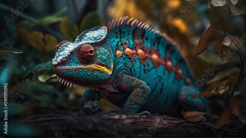 Lizard in forest, generative ai © TheGoldTiger