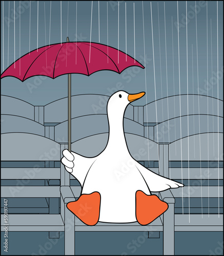 A cartoon duck sits out a rain delay. photo