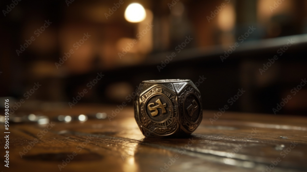 Metal dice with multiple sides looks like fantasy stone, generative ai Metal dice with multiple sides looks like fantasy stone, generative ai