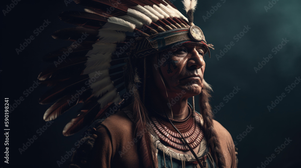 Obraz premium Victorious american indian warrior, fictional person, generative ai
