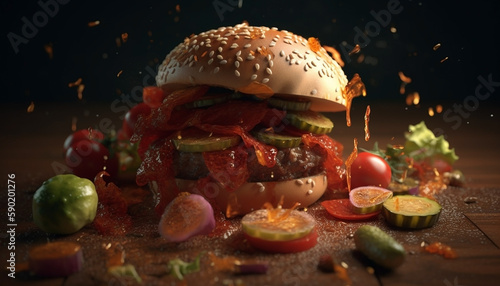Exploded view hamburger Generative AI