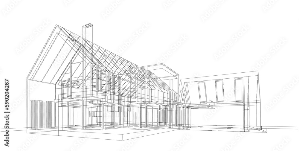 Sketch of a house 3d rendering