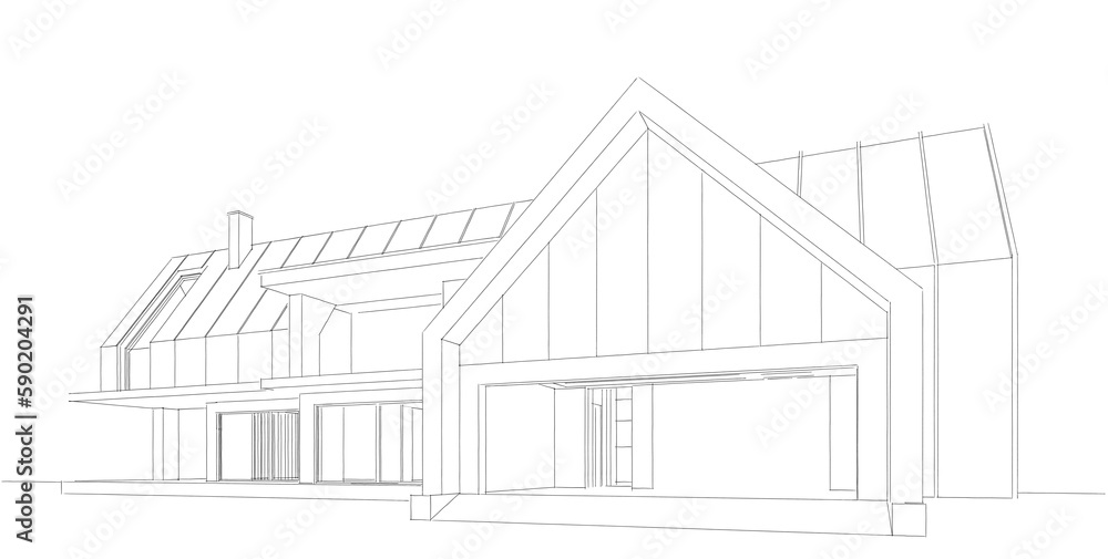 Sketch of a house 3d rendering