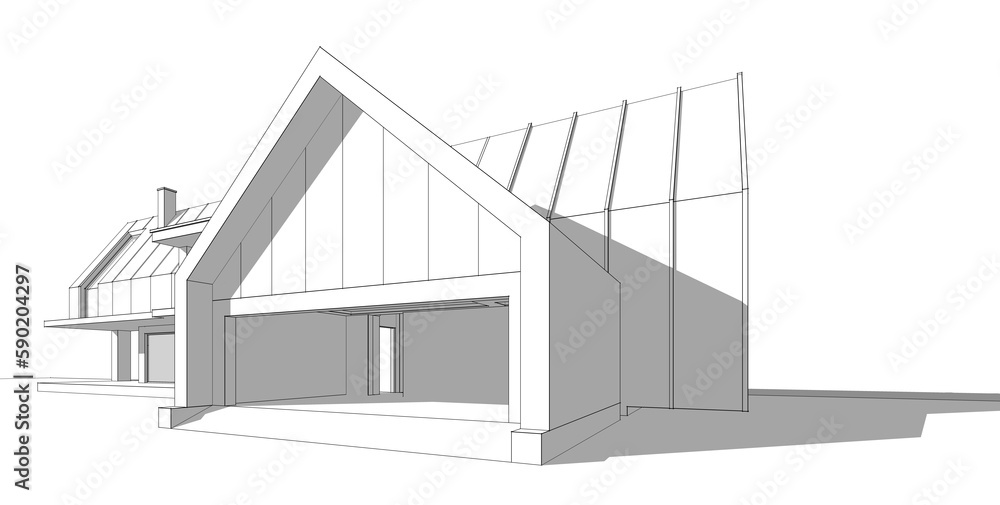 Sketch of a house 3d rendering