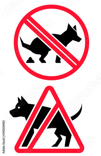 No dog pooping in the area or dogs prohibited  sign vector illustration
