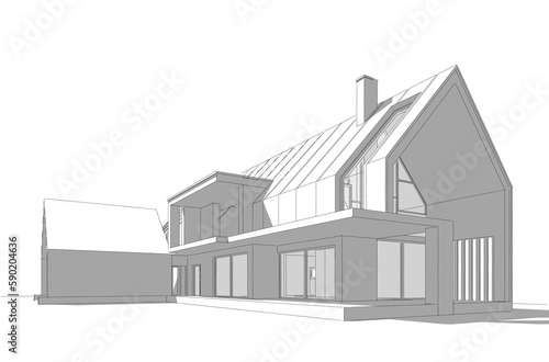 Sketch of a house 3d rendering