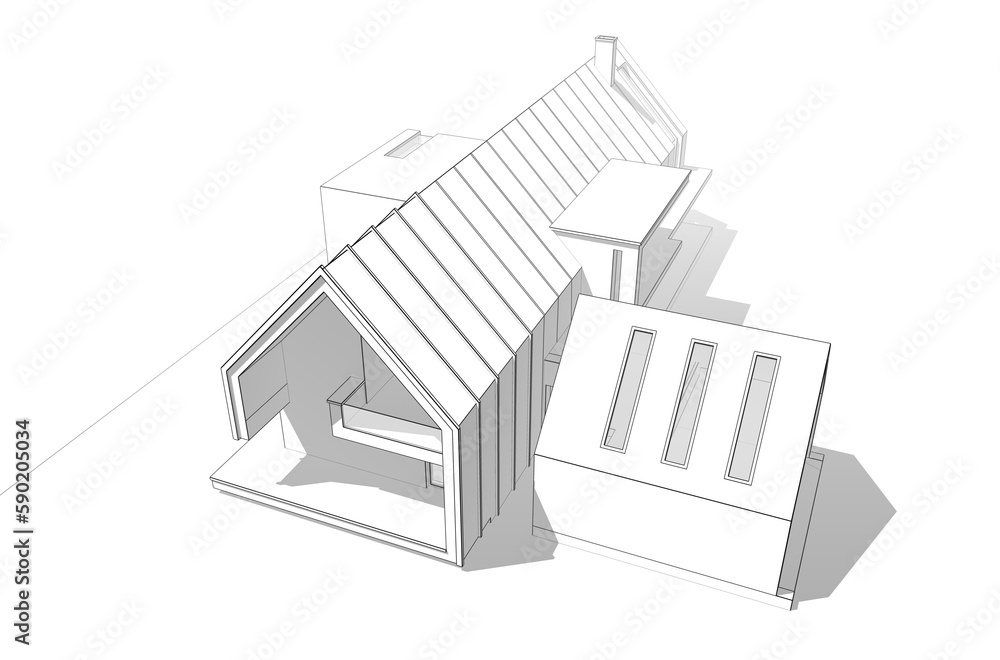 Sketch of a house 3d rendering