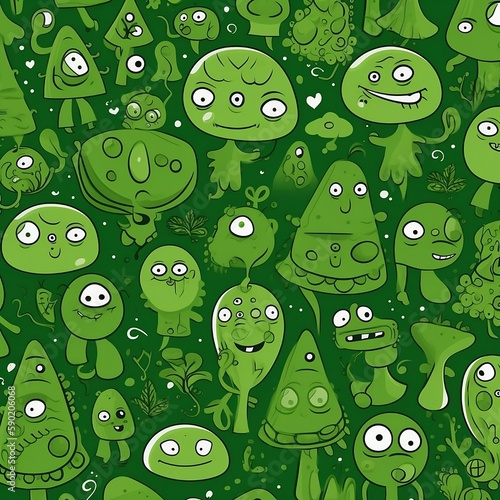 Monster pattern, cartoon monster, cartoon background. green cartoon, green monster, cartoon wallpaper, AI, Generative, Generative AI 