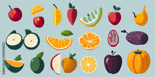 Fototapeta Naklejka Na Ścianę i Meble -  Popular Fruit Illustrations in Vector Set