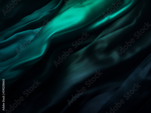 Black blue green gradient, dark matte textured background, elegant design space, generative AI