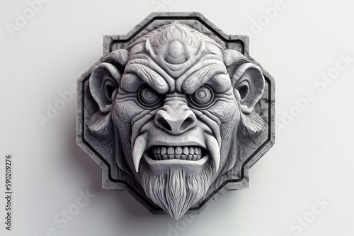 Illustration of a troll's face carved in stone, fantasy concept. Generative AI
