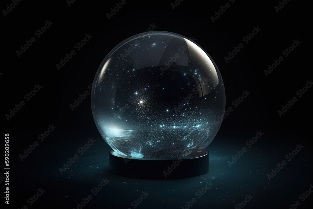 Crystal ball illustration with galaxies and stars inside, dark background. Generative AI Crystal ball illustration with galaxies and stars inside, dark background. Generative AI