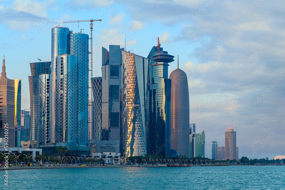 Fototapeta premium illuminated Beautiful Doha Skyline after sunset