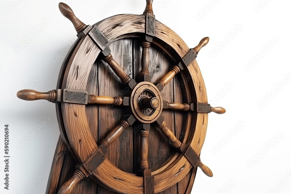 Pirate ship wooden helm illustration, white background. Generative AI ...