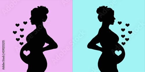 pregnant woman with hearts silhouette children , baby, lady,pregnant, mom, lady, heart, baby, child, silhouette, mommy, miracle, pregnancy, boy, girl, pink, blue