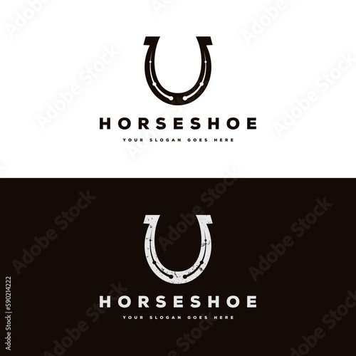 Vector logo illustration for horseshoe. grunge style.