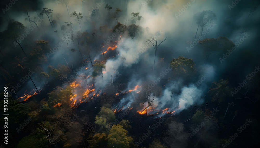 Fire line, From helicopter, Forest fire, Generative AI, generative, AI