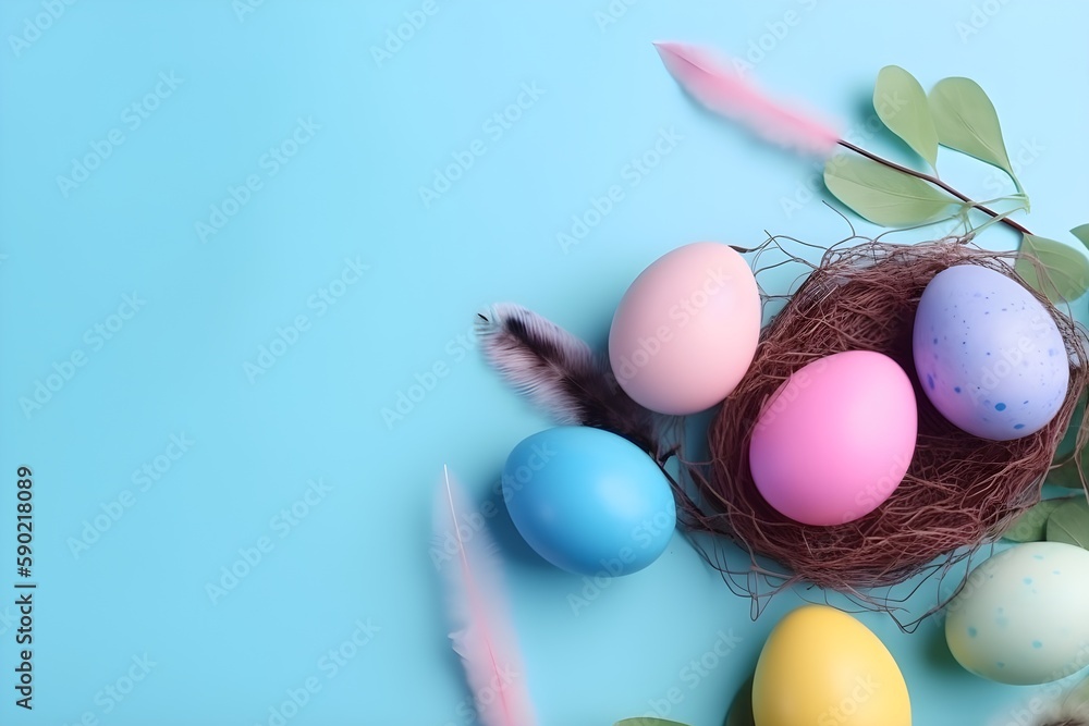 Pastel Easter Egg Background, Top view