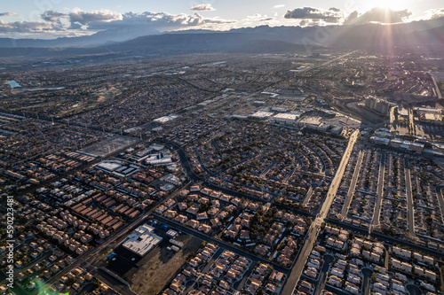 Photography Districts of Las Vegas from drone during sunny day