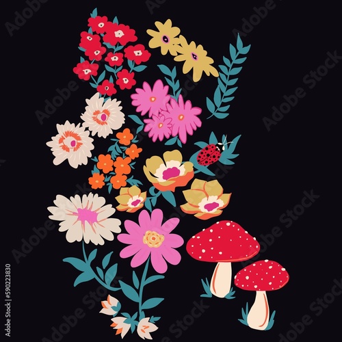 Colorful Liberty Hand Drawn Flat Bouquet Flowers 