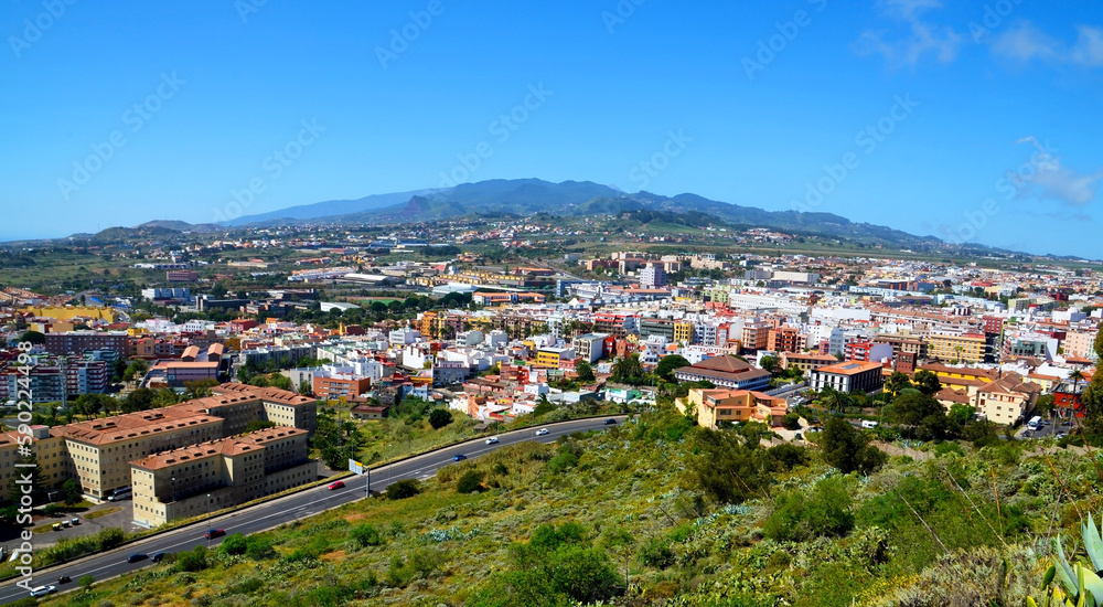 Beautiful panoramic view of San Cristobal de La Laguna from San Roque viewing point, Tenerife, Canary Islands, Spain.Travel concept.Selective focus.