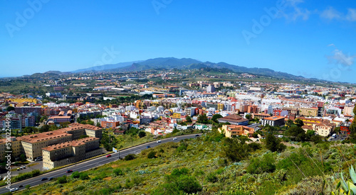 Fototapeta Naklejka Na Ścianę i Meble -  Beautiful panoramic view of San Cristobal de La Laguna from San Roque viewing point, Tenerife, Canary Islands, Spain.Travel concept.Selective focus.