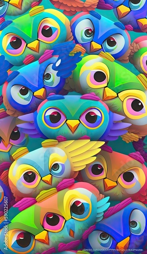 seamless pattern with colorful owls