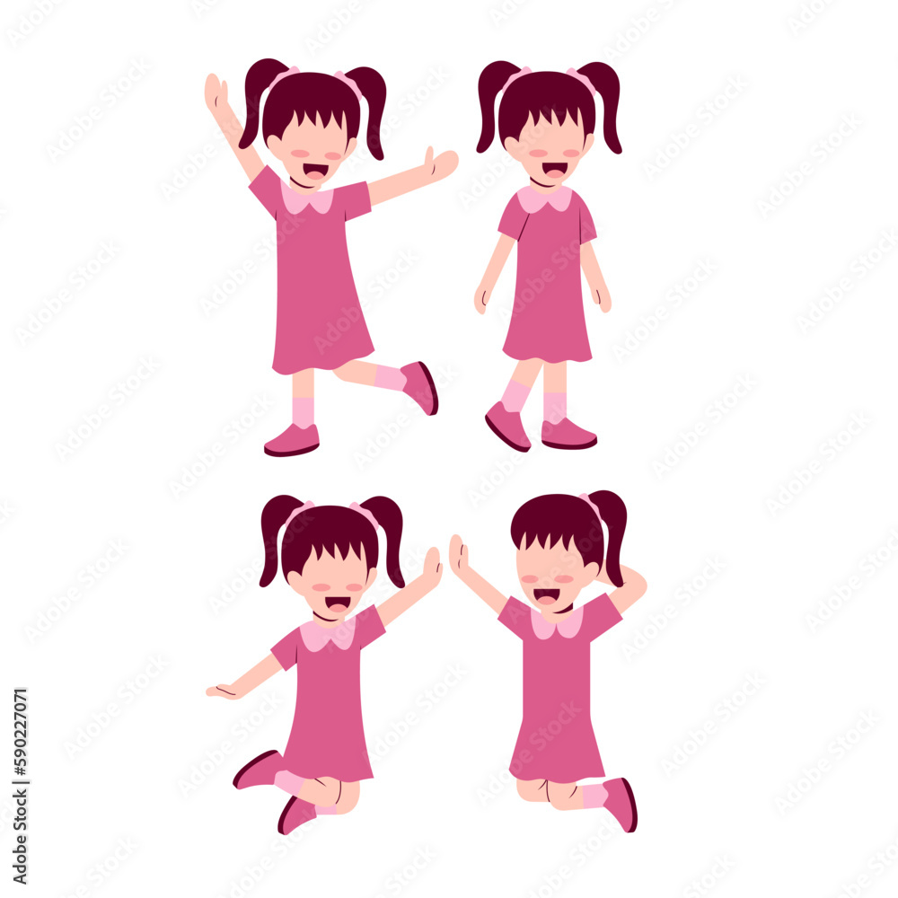 Set Of Happy Little Girl Character Set Of Happy Little Girl Character