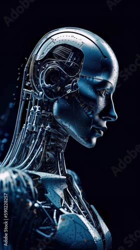 Artificial Intelligence takes command over humanity  character design  mechanical android  AI generative illustration