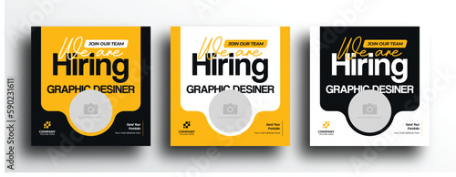 We are hiring square banner social media post template design with yellow black color set