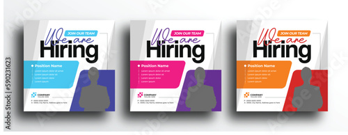 We are hiring square banner social media post template design with purple blue orange color set