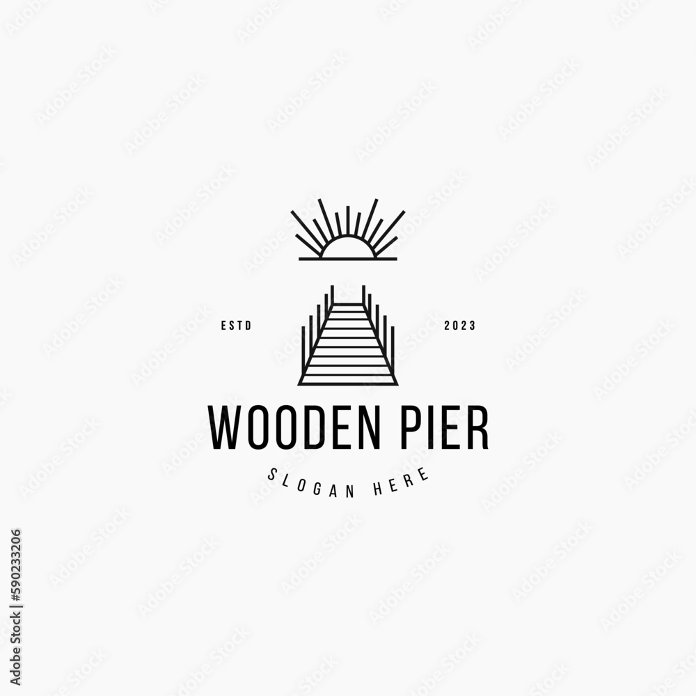 vintage wooden pier icon logo business vector design concept with outline, modern and minimalist. simple wood dock iconic logo design vector illustration for travel, clothing, and company business. 