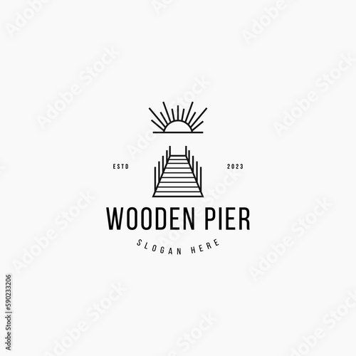 vintage wooden pier icon logo business vector design concept with outline, modern and minimalist. simple wood dock iconic logo design vector illustration for travel, clothing, and company business. 