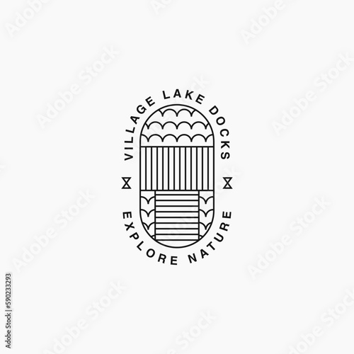 geometric village lake docks icon logo business design vector illustration for clothing business, merch, and community. vintage lake port explorer logo vector design template with outline, and modern