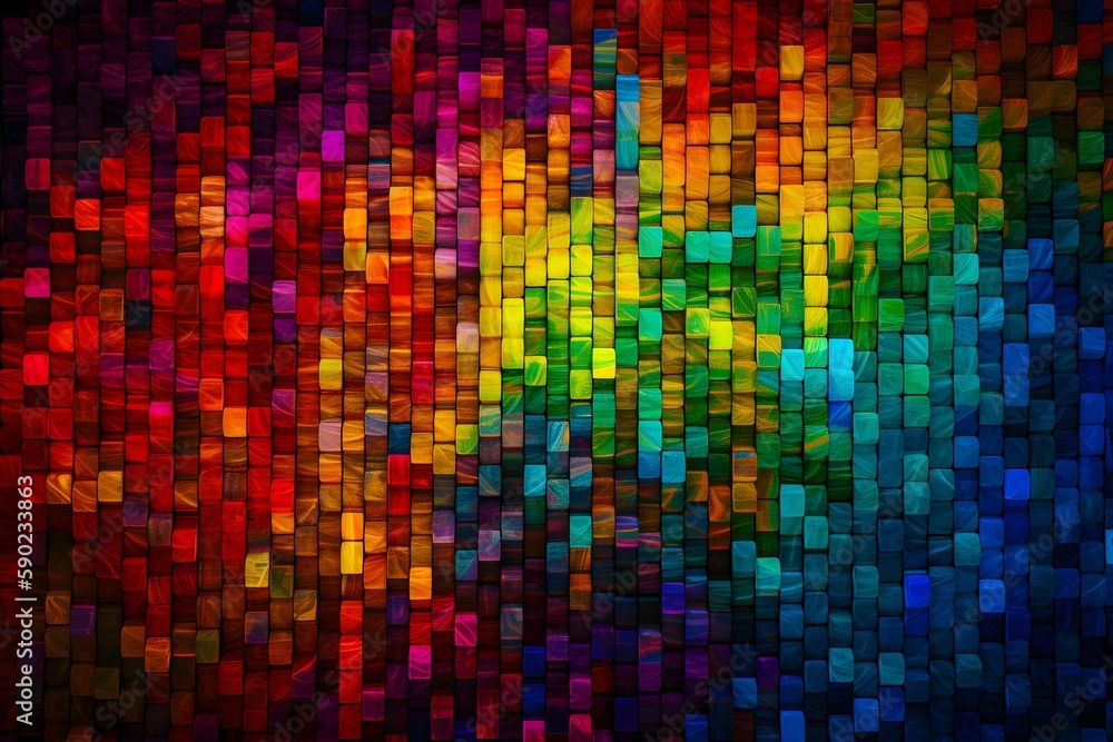 Background with colorful wood block pattern. Generative AI.