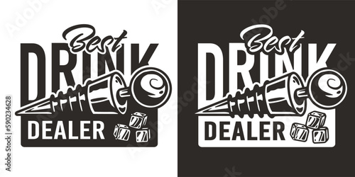 Barender design with bottle stopper for bartending print or logo. Drink dealer or barman with chromed metal wine stopper or cocktail bar tool