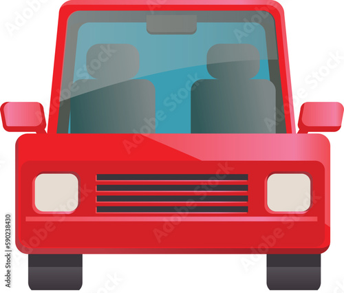 Front view of red car in caricature style vector on white background