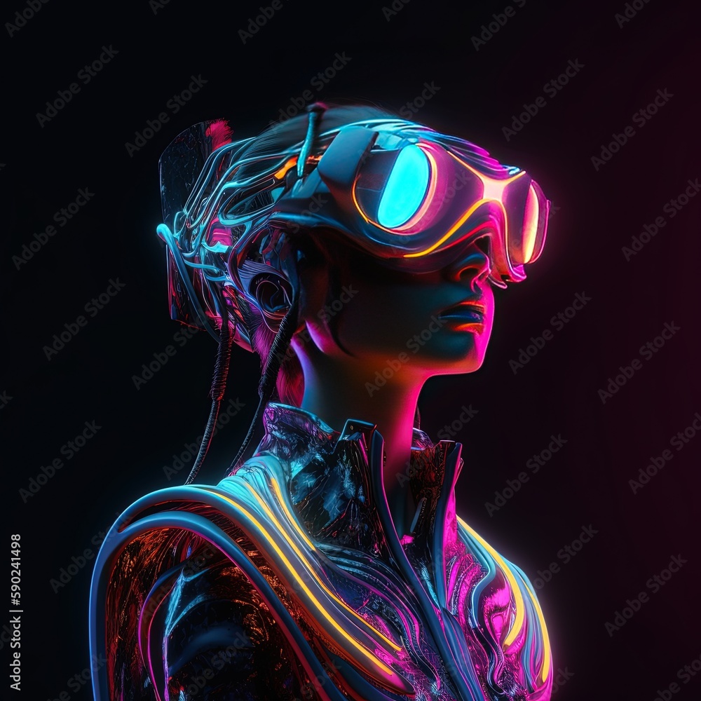 Portrait of a futuristic and charismatic young lady with vr glasses, generative AI Portrait of a futuristic and charismatic young lady with vr glasses, generative AI