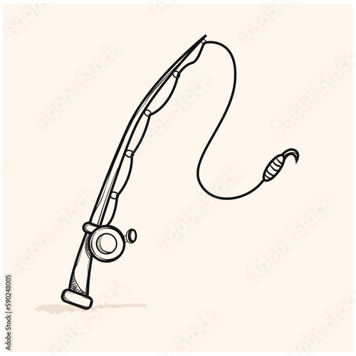 fishing rod tool doodle vector