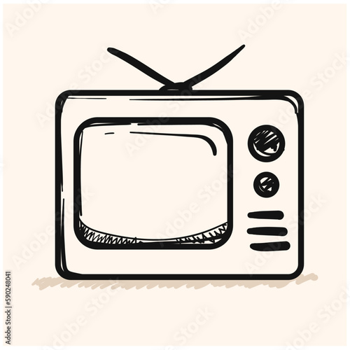 television doodle icon vector hand drawing, Television icon in doodle sketch lines. Electronic communication news update movie view watching