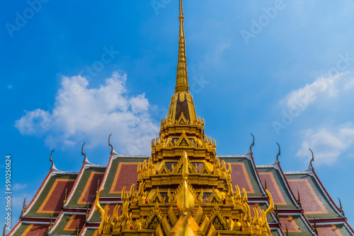 Spire Close Loha Prasat Hall Wat Ratchanaddaram Worawihan Bangkok Thailand photo