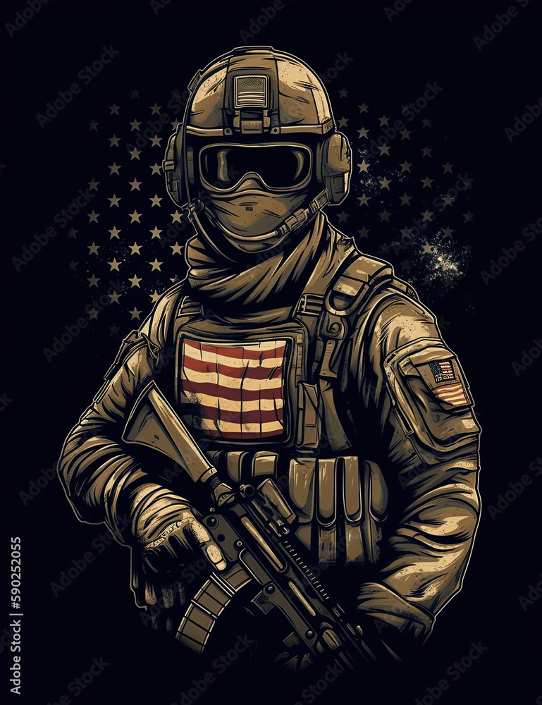 American Soldier, Graphic Design, Logo, T Shirt, Resource. Generative AI