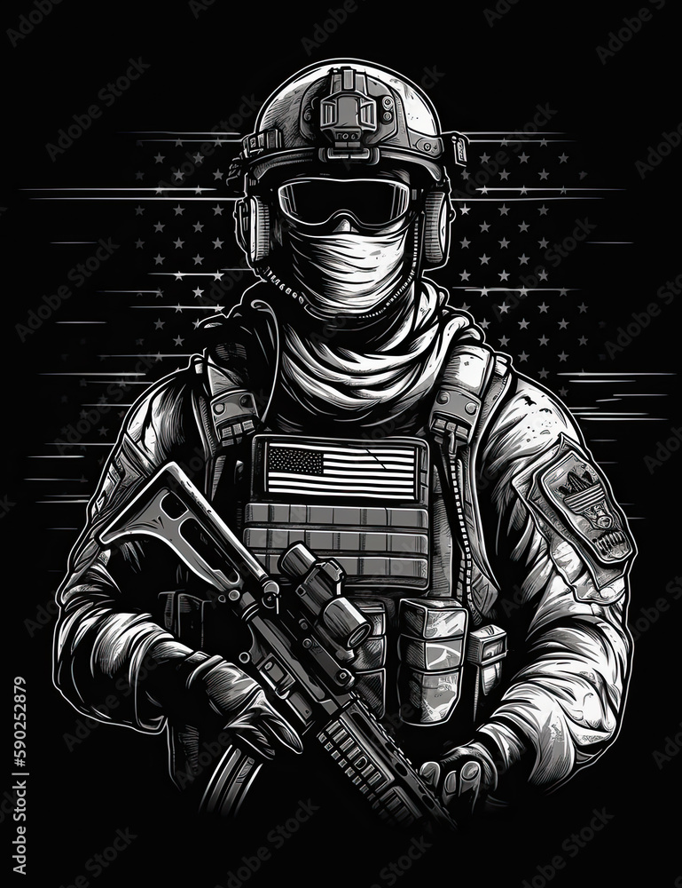 American Soldier, Graphic Design, Logo, T Shirt, Resource. Generative AI