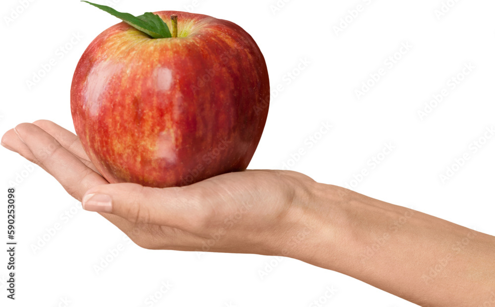 Hand holding big red apple isolated on white background Hand holding big red apple isolated on white background
