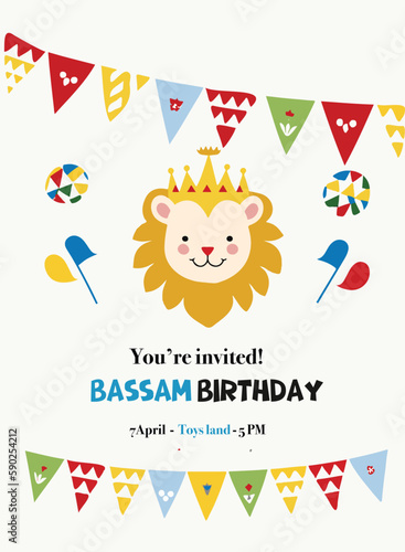 baby boy shower card, lion birthday party invitation, kids invitation card, lion vector