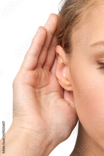 Closeup on a Woman Holding her Hand Near her Ear