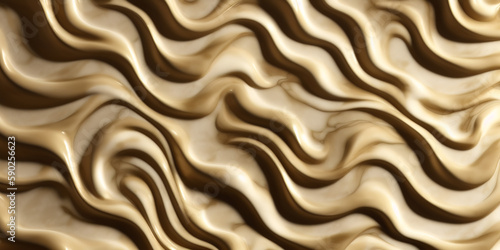 Generative AI illustration texture of abstract liquid marble waves background. Mixing cream and beige thick paint. Contemporary liquid art. Background, wallpaper. Mixing colors.