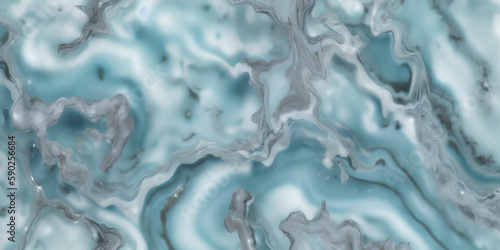Generative AI illustration alcohol ink abstract background texture in silver and cyan colors. Mixing colors. Background, wallpaper. Contemporary liquid art. The texture of the mineral.