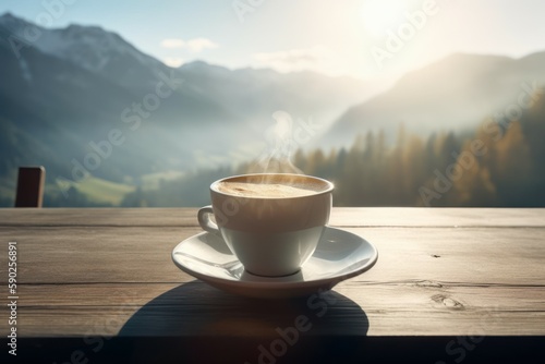 Invigorating morning coffee, copy space background. AI generated, human enhanced